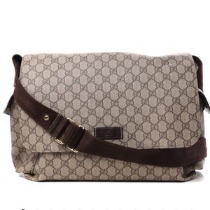 Gucci plus Monogram Messenger Diaper Bag Dark Brown
